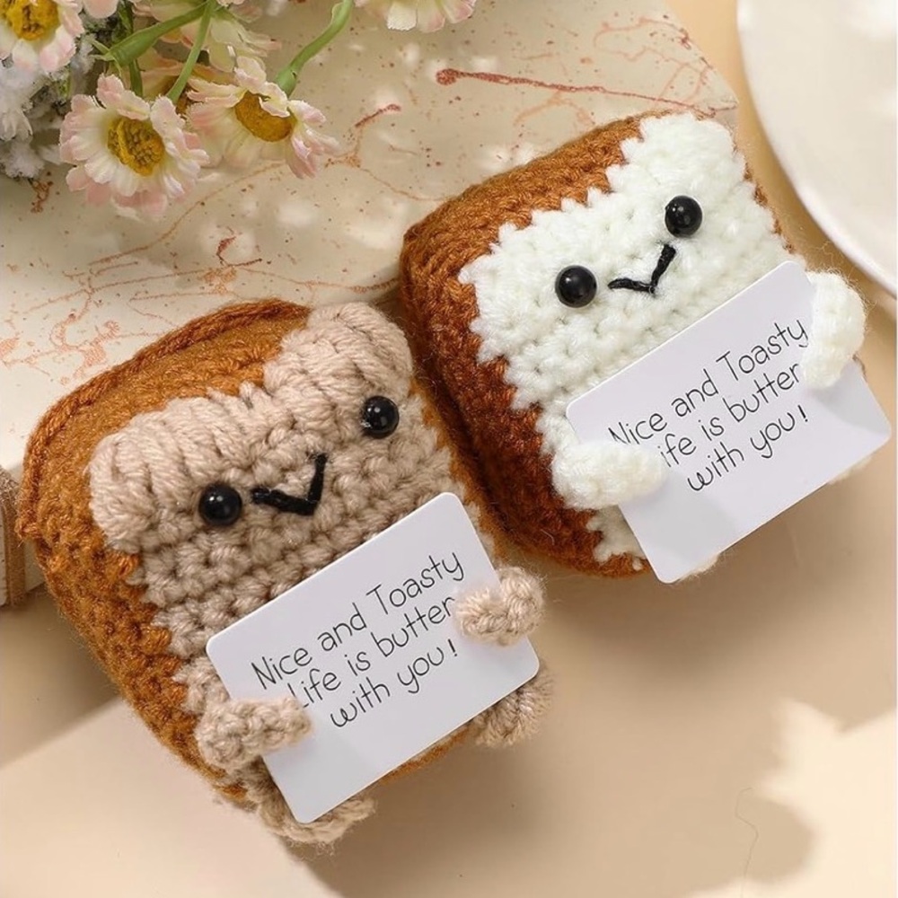 Hand-Knitted Crochet Emotional Support Toast Mini Plush 🍞💕